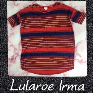 Lularoe Irma Red Blue Yellow Stripe XS Tunic Shirt